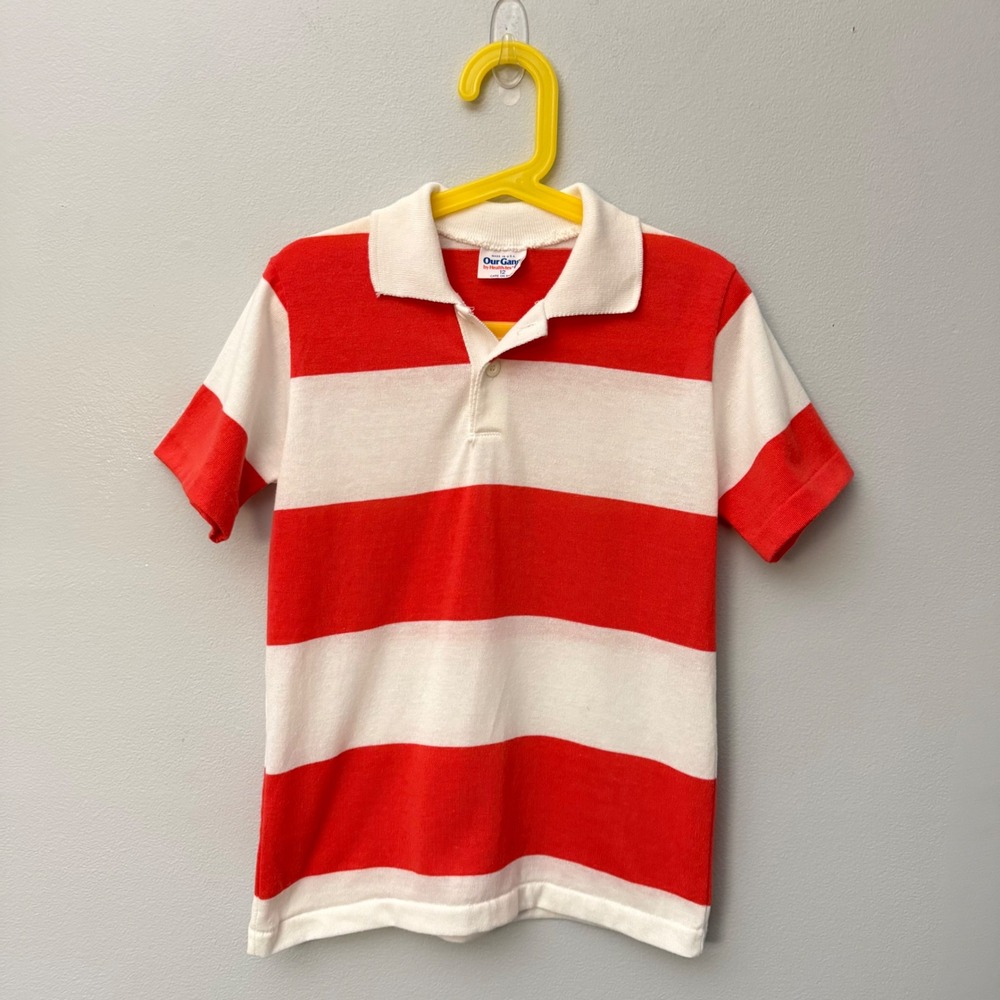 Vintage Kids HealthTex Our Gang Striped Polo Shirt Size 12 Single Stitch Preppy